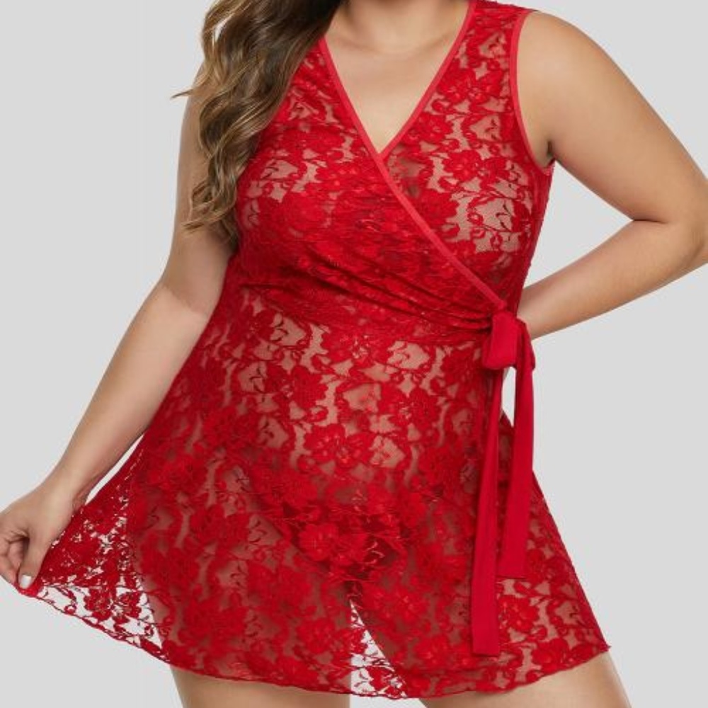 Queen Size Sexy Floral Lace Chemise Set - Picture 2 of 7
